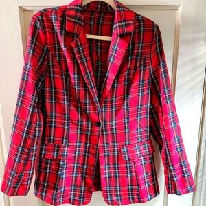 Ivadress Red Tartan Eve Pocket Plaid Blazer Woman's NWOT